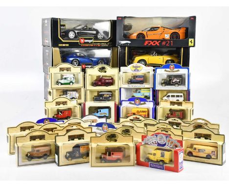 A collection of model and die-cast vehicles including Burago, Minichamps, Joyo, Yesteryear, Hot Wheels, etc. 