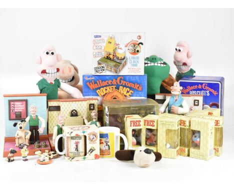 A collection of Wallace and Gromit and other Aardman related memorabilia, including Wallace and Gromit alarm clock, radio, a 