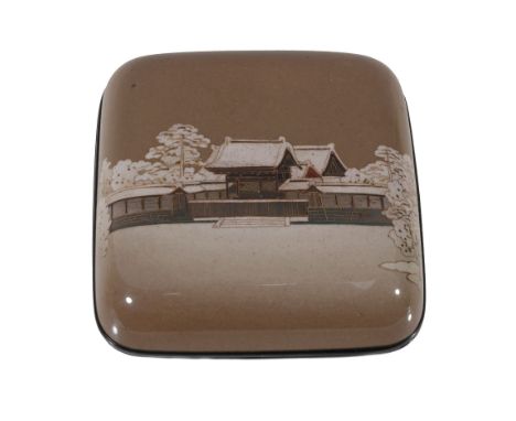 NAMIKAWA YASUYUKI. An unusual small enamel box, Meiji period, of square form with rounded corners, decorated to the cover in 