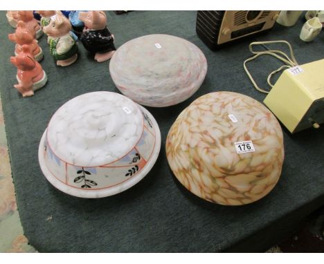 3 vintage coloured glass shades