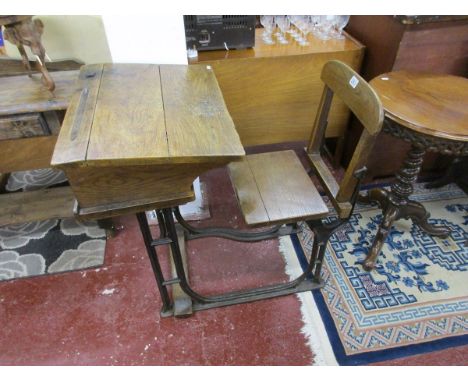 Vintage oak and metal school desk and chair