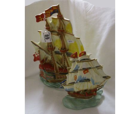 2 Czechoslovakian ceramic galleons