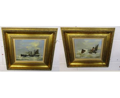 Pair of oils in gilt frames - Trawlers by K W Hastings