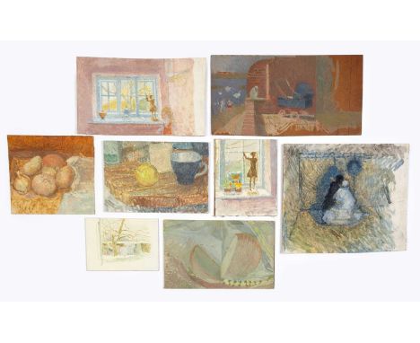 Jane Dowling (1925-2023)
Eight small oil paintings
mainly interior scenes
largest 26 x 31cm, unframed (8).
 
Mallams are deli