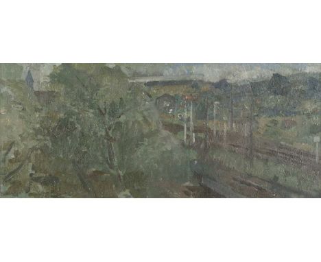 Jane Dowling (1925-2023)
Oxford Railway Lines
oil on board
11 x 26cm.
Exhibited:
The Royal Academy, Summer Exhibition, 2011.
