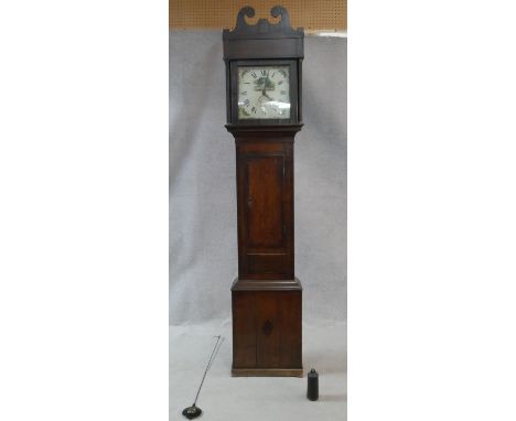 A Georgian country oak cased thirty hour longcase clock with swan neck pediment and painted dial signed Alfred Allgood Ledbur