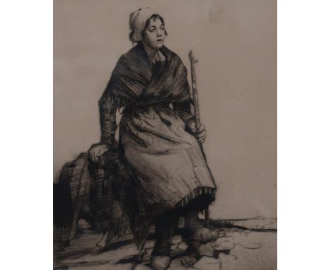 WILLIAM LEE HANKEY&nbsp;Young woman seated with staff, signed, etching, 37 x 30cm Condition Report:Available upon request