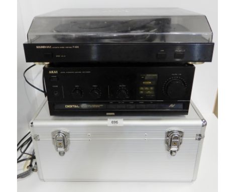 A Soundwave P900 turntable, Akai amplifier and a compact disc flight case Condition Report:Available upon request