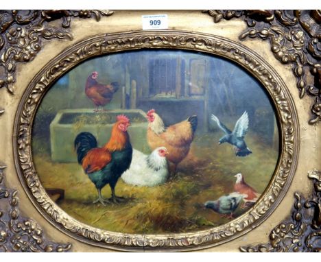 R H STEVENSON&nbsp;Poultry in a barn, signed, oil on canvas, 30 x 40cm Condition Report:Available upon request
