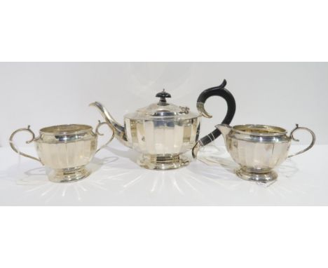 A silver bachelors art deco tea set, of faceted form with scrolling handles, by S. Blanckensee &amp; Son Ltd, Birmingham 1933