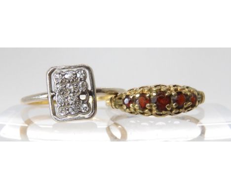 An 18ct gold vintage diamond panel ring set with estimated approx 0.12cts of old cut diamonds, size P, weight 2.1gms, togethe