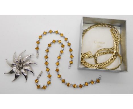 A Christian Dior necklace and bracelet in original box with a further Kramer necklace and bracelet set, and a Kramer brooch C