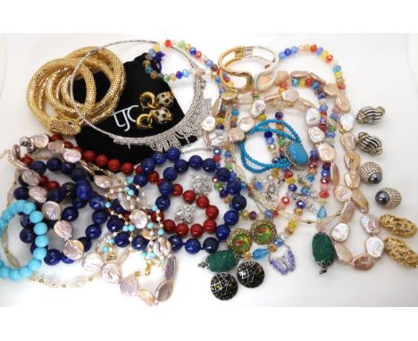 Vintage costume earrings by St. John, Erwin Pearl, Vogue Bijoux, a jewellery Channel snake belt/necklace and other items Cond