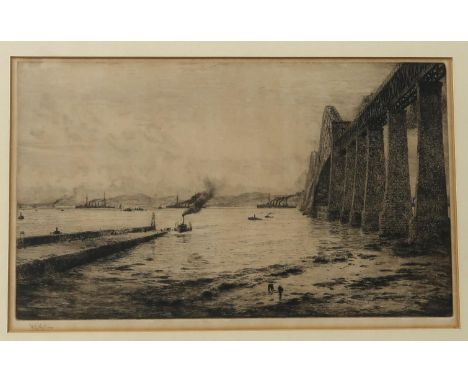 WILLIAM LIONEL WYLLIE R.A&nbsp;The Forth Bridge, signed, etching, 24 x 38cm Condition Report:Available upon request