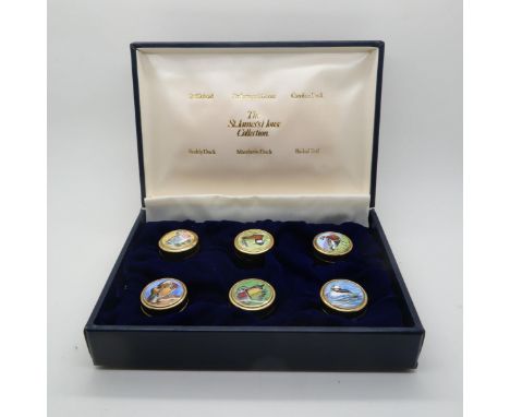 A cased set of six limited edition 'Wildfowl' silver gilt and enamel snuff boxes, St James's House, London 1978, No. 25/50, c