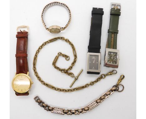 Two vintage costume jewellery watch fobs, a gold plated Tissot watch and other examples Condition Report:Not available for th