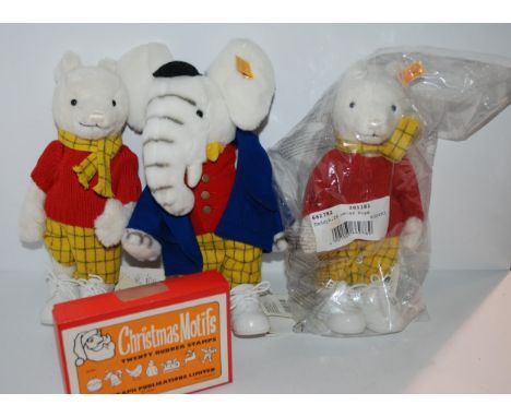 Two modern Steiff Rupert bears, 29cm high and Edward Trunk and Christmas Motifs rubber stamps in original box Condition Repor