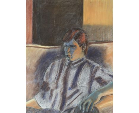 IAN ROY (SCOTTISH) PORTRAIT OF A BOY&nbsp; Chalk and pastel on paper, 62 x 48cm&nbsp; Together with another oil on panel by C