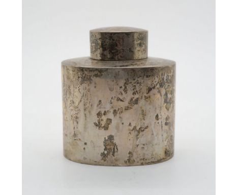 A silver tea caddy of oval form by S. Blanckensee &amp; Sons Ltd, Chester 1924, 85 gms Condition Report:Available upon reques