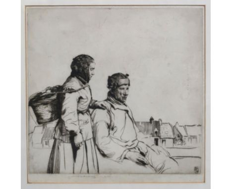 WILLIAM LEE HANKEY&nbsp;Couple before a village, signed, etching, 34 x 34cm Condition Report:Available upon request