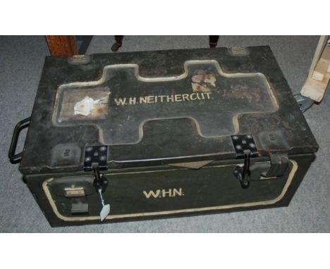 A military trunk, W.H. Neithercut with R.A.D.C. uniform with mixed contents Condition Report:Available upon request