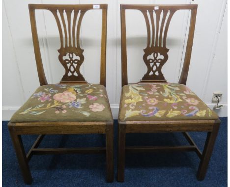 A pair of Victorian ash dining chairs with tapestry seats (2) Condition Report:Available upon request