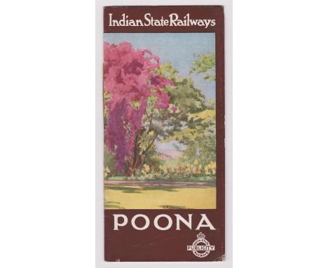 India Poona 1930s Indian State Railway brochure, cover by J R Cowan, well written and illustrated photographs. VGC