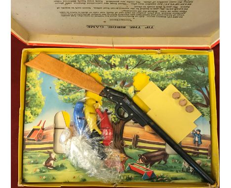 Tip the Birdie vintage shooting game by Louis Marx &amp; Co., Ltd. Great Britain, includes pressed steel and wood shotgun wit