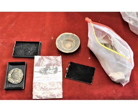 Relic's - metal detector fines-associated collection includes, flint, pottery, clay pipe, medallion etc. 