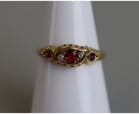 Victorian 18ct gold ruby &amp; diamond set ring&nbsp;- Size O