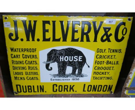 Enamel sign - J.W Elvery &amp; Co - Approx size: 50cm x 40cm 