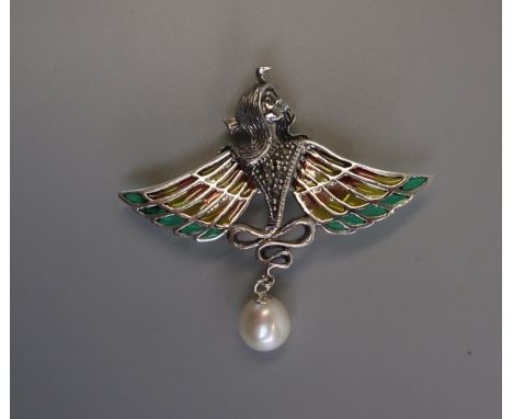 Silver &amp; champleve enamel pendant / brooch 