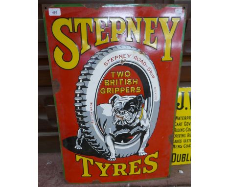 Enamel sign - Stepney Tyres - Approx size: 49cm x 74cm.