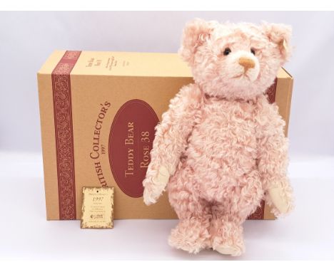 Steiff British Collector's Teddy Rose, white tag 654480, LE 3000, exclusive to the UK, rose pink mohair, 1997, chest tag (det