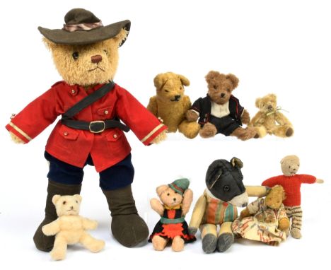 Vintage and modern teddy bears, including some miniatures, largest 13"/33cm and smallest 3.5"/9cm; (9).