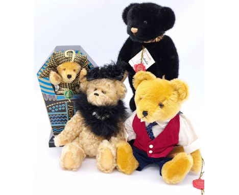 German teddy bears x four including: (1) Hermann-Spielwaren Tut-anch-Amun, LE 39/1000, golden mohair, within wooden sarcophag