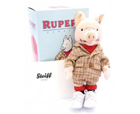 Steiff Rupert the Bear Podgy Pig Classic, white tag 653629, LE 1500, 2009, UK &amp; Ireland exclusive, pink mohair, includes 