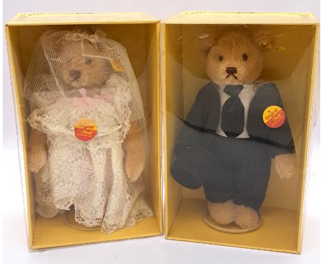 Steiff teddy bear pair: Bride, 1986-88, yellow tag 0270/28, chest tag, Excellent to Excellent Plus, within Fair box, 11"/28cm