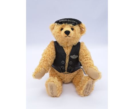 Steiff Harley-Davidson 100th Anniversary Bear, white tag 666476, LE 5000, golden mohair, swing label (detached), no certifica