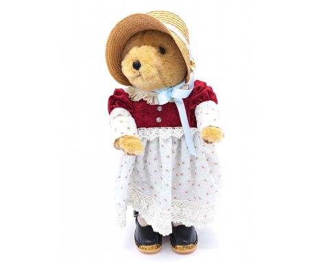 Dean's Rag Book Lakeland Bears vintage teddy bear, blonde plush, plastic eyes, fully jointed, original clothing, MISSING swin