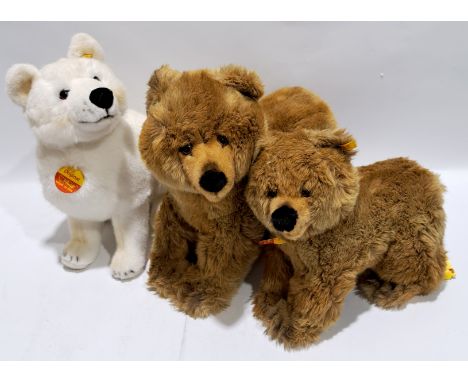 Steiff large plush animals x3, including Molly Braunbar 0343/40, Molly Braunbar 0343/32 (cub), and Arctic Fox 501401. Good to