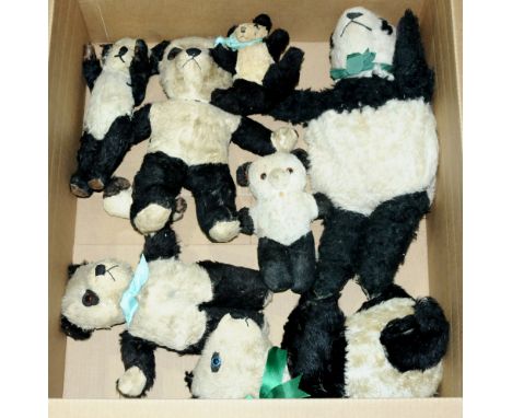 Collection of vintage panda teddy bears, including GwenToys, Poor to Fair, largest 17.5"/45cm.