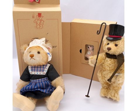 Steiff trio of bears: Meisje-Beer Dutch Girl, white tag 661426, LE 1500, mohair, with certificate and drawstring bag, Excelle