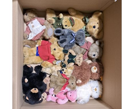 Collection of teddy bears including Steiff plush bears, Dean's Rag Book LE&nbsp; 666/2000, Harrods bears, Boyds and others; c