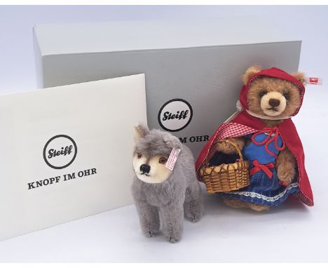 Steiff Little Red Riding Hood and the Wolf, white tags 021350, both alpaca, 236/750, with certificate, swing label, Near Mint