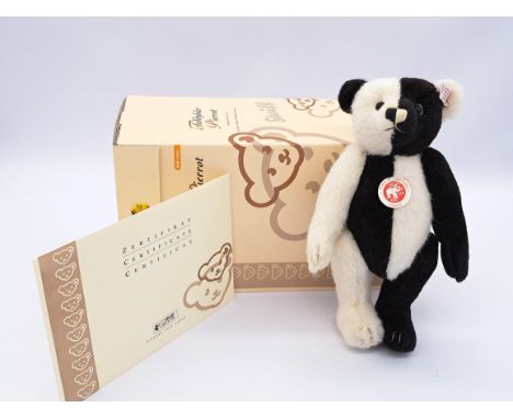 Steiff Pierrot teddy bear, EAN 037511, LE 2006, black and white alpaca, with certificate and chest tag, Excellent condition w