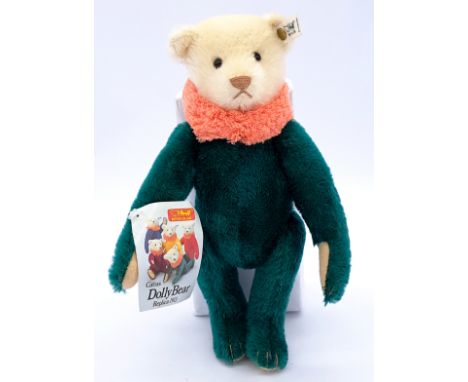 Steiff Replica 1913 collectors edition green and white mohair Circus Dolly Bear, 1987, white tag 0164/32, complete with swing