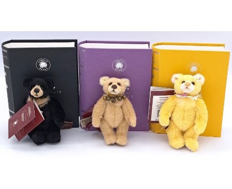 Charlie Bears trio of Plush Hug Book Collection miniature teddy bears, including: Charlie Bears Paw-some facts directory plus