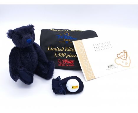 Steiff Belfry teddy bear, UK and Ireland exclusive, white tag 661806, LE 1500, dark blue wool mohair, complete with personali