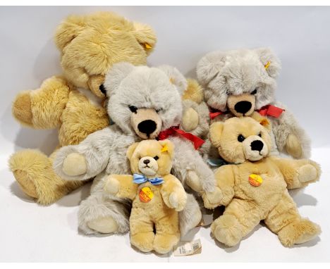 Steiff collection of five Molly bears, Good to Excellent, one with detached chest tag, smallest 9"/23cm, largest 20"/51cm.